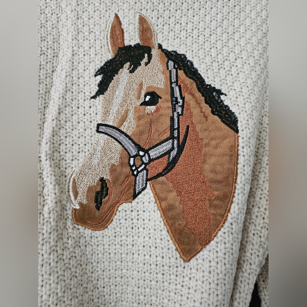 NWT Lucky And Blessed Western Embroidered Horse Belted Cardigan Sweater - Picture 9 of 11
